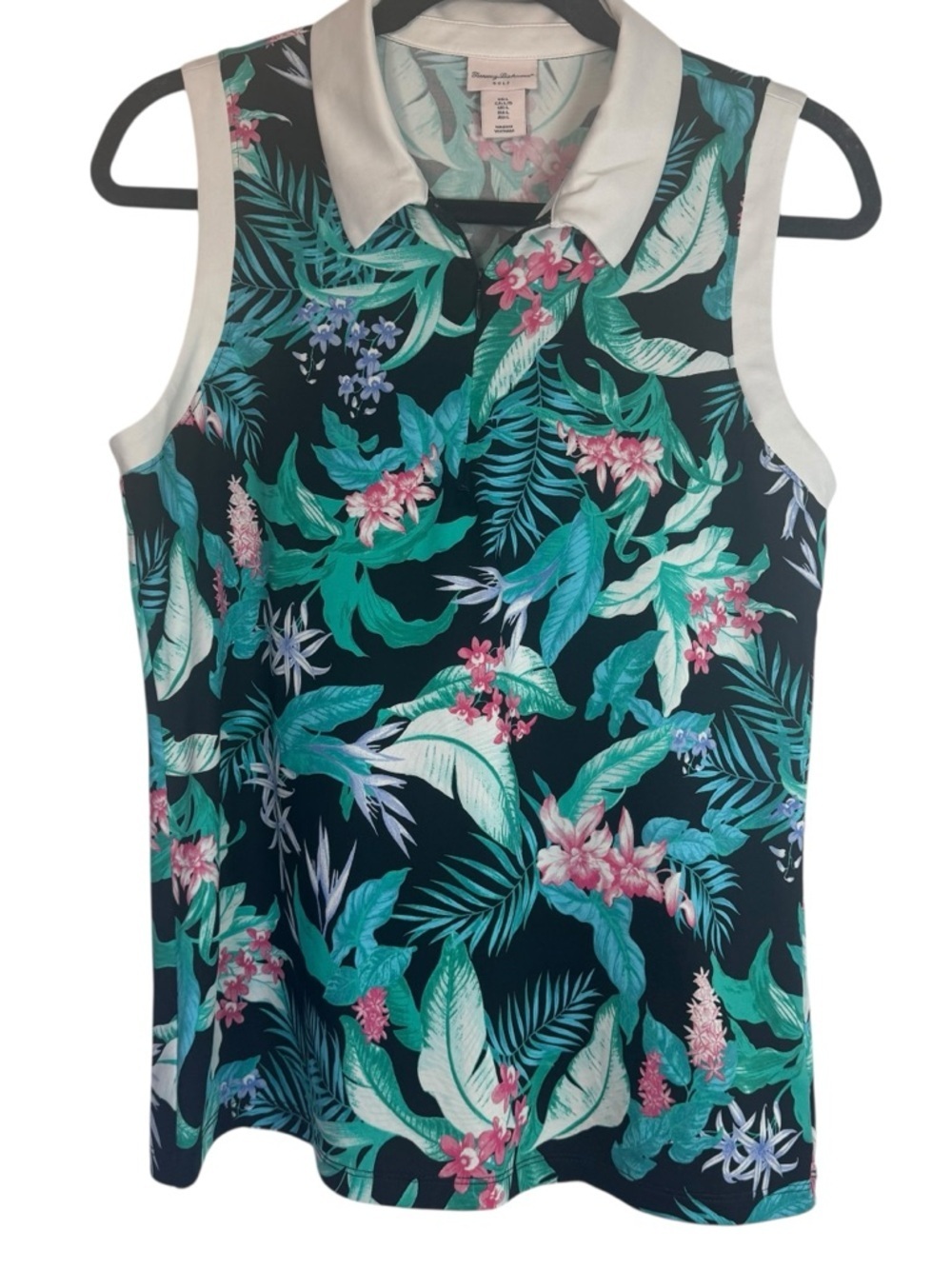 Tommy Bahama Sleeveless Polo Tank in Black with Teal & Pink Floral Print